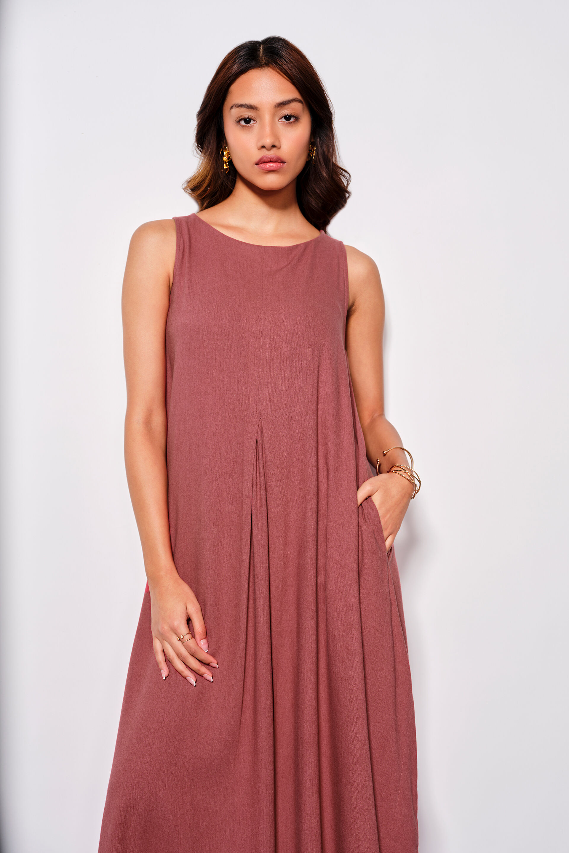 Copper Sunset Viscose Blend Midi Dress, Rust, image 5